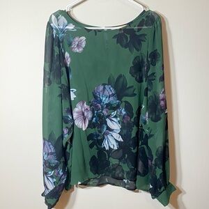 Hope & Harlow Size XL Floral Green Sheer Long Sleeve Women's Top